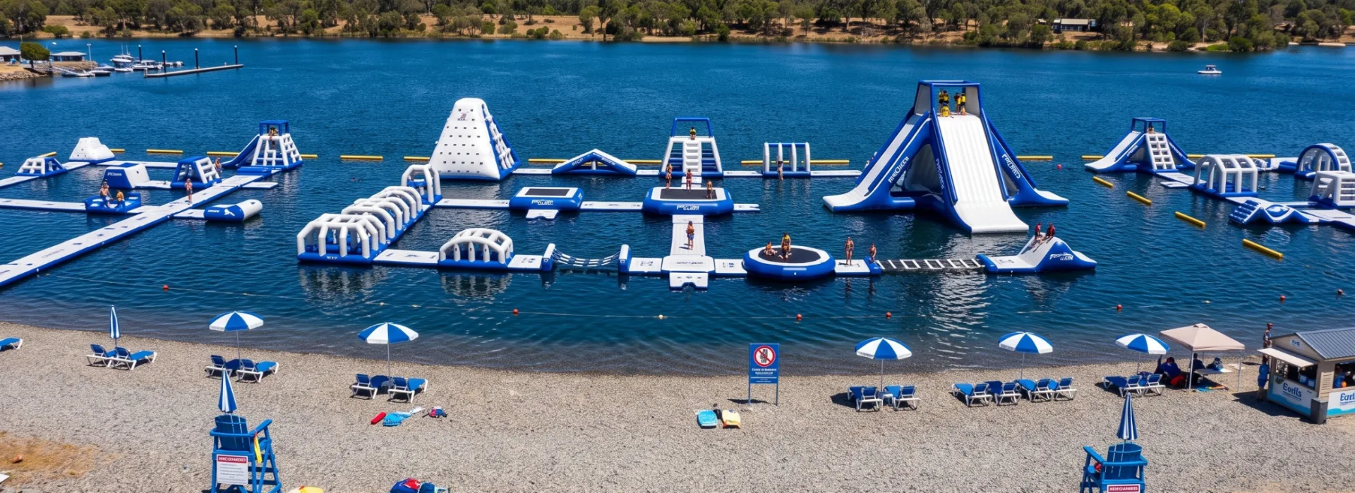 Inflatable water park attraction at a leisure venue