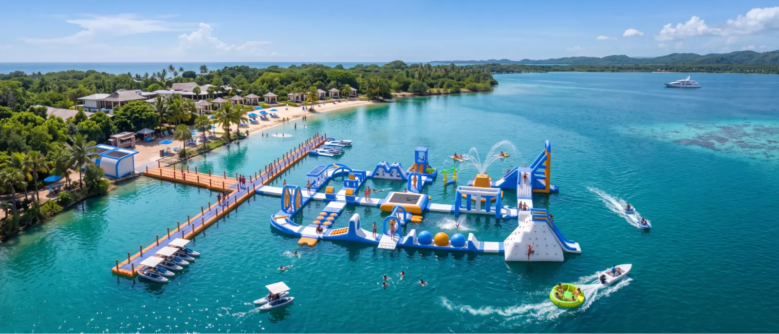 Inflatable water park attraction at a leisure venue